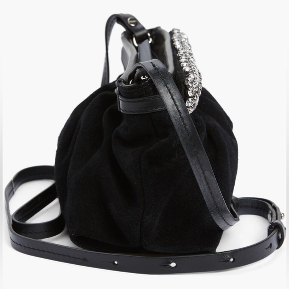NWT $990 Isabel Marant Luzes Crystal Embellished Suede Crossbody Bag in Black!